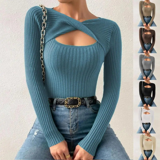 Herbstliche Eleganz von Lady Glams: Weicher Slim Fit Pullover mit Hohlsaum für die stilvolle Frau