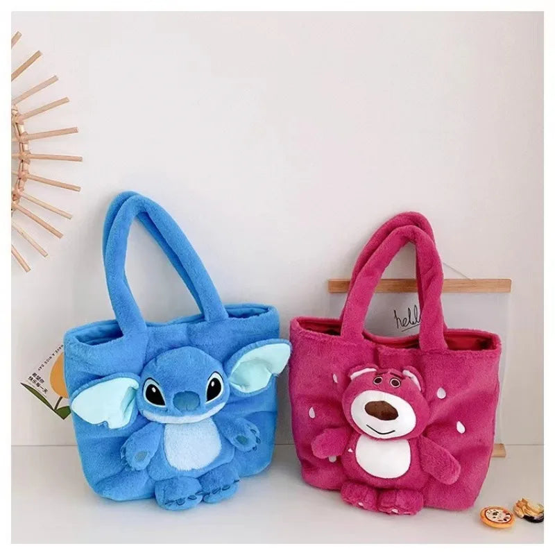 Disney Whimsy: 2024 New Cartoon Plush Doll Shoulder Bag with Stitch and Strawberry Bear