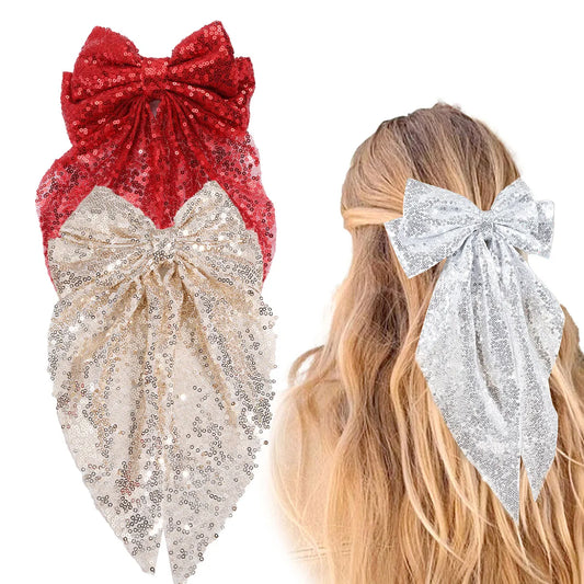 Lady Glams Glitter Sequin Hair Clips: Oversized Bows for Fashion-Forward Girls