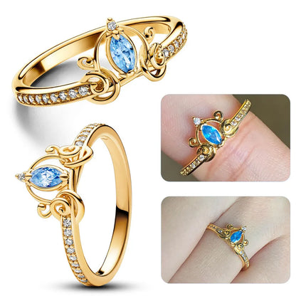 Lady Glams Royal Wishbone Princess Tiara Crown Ring - Sparkling Love Heart Jewelry for Women