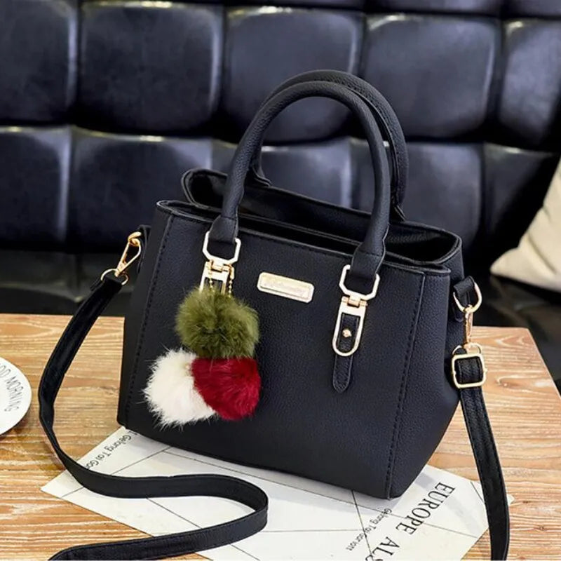 Lady Glams Vintage PU Leather Handbag with Plush Tassel - Women’s Boston Shoulder Crossbody Bag