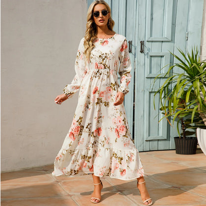 XIBUSANA 2024 Spring Summer Bohemian Women Maxi Dress - Casual Long Sleeve High Waist Beach Chiffon Floral Dress