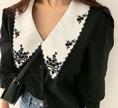 Lady Glams Elegant Embroidery Lace Women's Blouse - A Touch of Feminine Sophistication