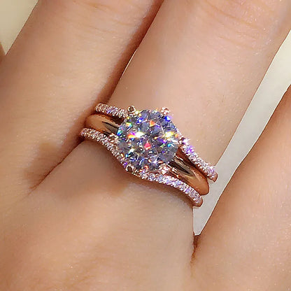 Huitan - Klassischer Roségold-Ring mit 6 Krappen und Zirkonia für Damen