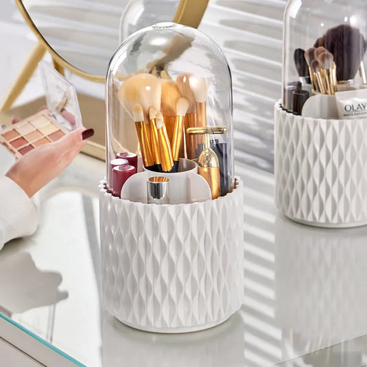 Lady Glams 360 Rotating Makeup Brush Holder Organizer: Clear, Dustproof, and Stylish Storage Solution