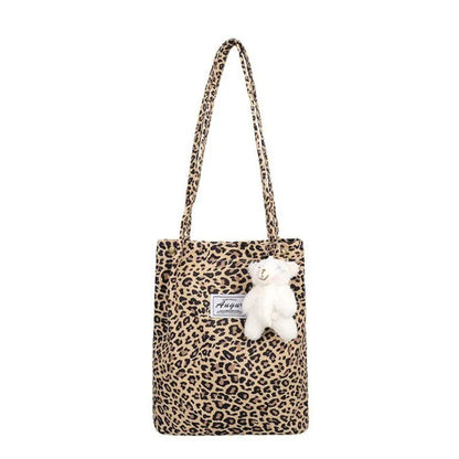 Lady Glams Big Casual Leopard Print Canvas Tote Bag