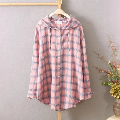 Stay Stylish and Comfortable with the Casual Striped Plaid Hooded Top