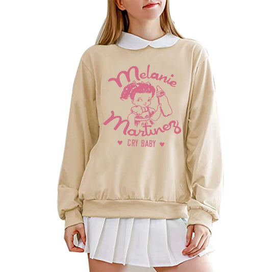 Melanie Martinez Cry Baby Sweatshirts Pop Singer Fans Gift Teen Girl Fake Two-Piece Drop Shoulder Woman Hoodie