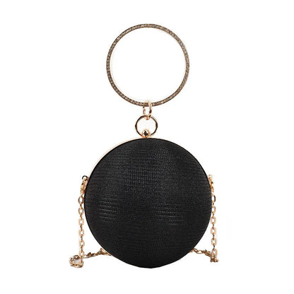 Lady Glams Circular Ring Evening Bag - Elevate Your Elegance with Metal Silver Round Ball Handbags