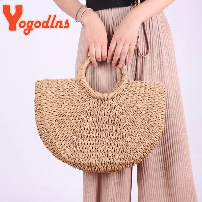 Yogodlns New Fashion MOON Straw Handbags - Embrace Vintage Elegance with Handmade Rattan Craftsmanship