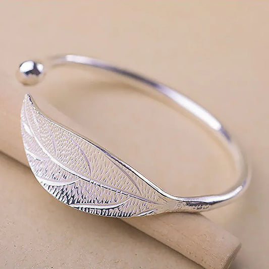 Lady Glams Beautify Open Leaf 925 Sterling Silver Cuff Bracelet