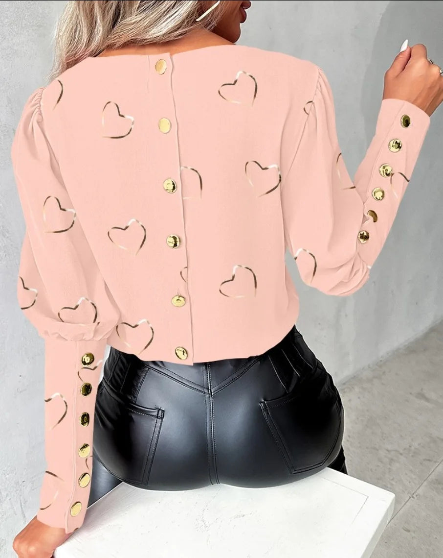 Lady Glams Casual Love Print Shirt Blouse - A Fashionable Delight for Every Woman