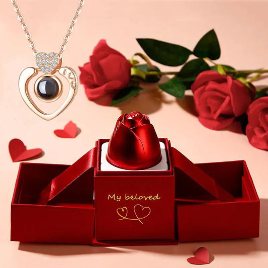 Love Projection Necklace with Exquisite Rose Gift Box - A Romantic and Trendy Jewelry Set for 2024