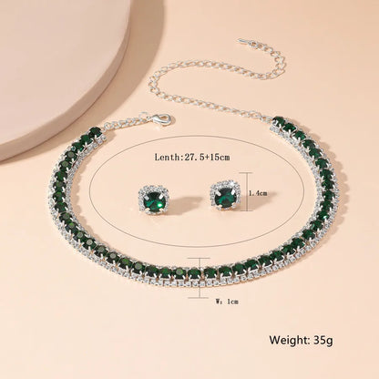 Lady Glams Luxus Halskette Ohrringe Set - Exquisiter grüner Kristallschmuck