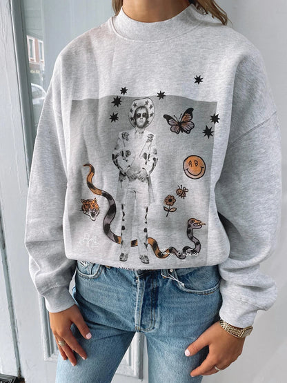 Lady Glams - Aesthetic Graphic Sweatshirt: Loose Pullovers Tops for Autumn/Winter Fashion