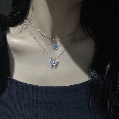 SUMENG 2024 Double Layer Star Moon Charm Necklace: Multilayered Delicate Clavicle Chain for Women