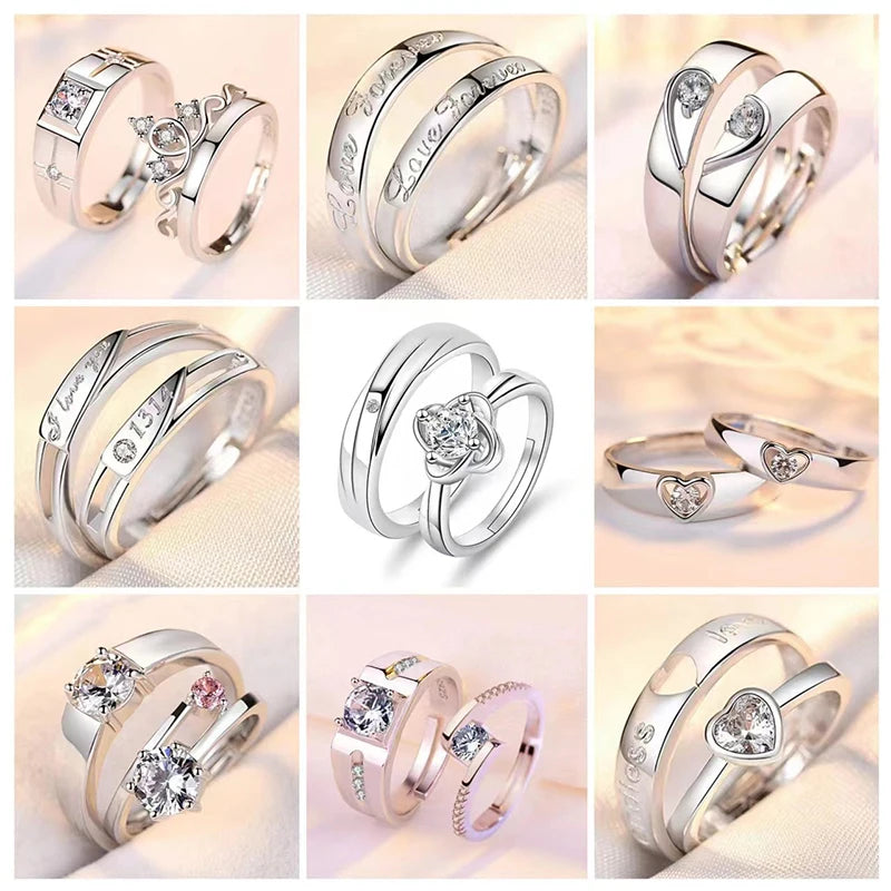 JETTING - Classic Silver Color Adjustable Couple Ring Set: Symbol of Unity and Commitment