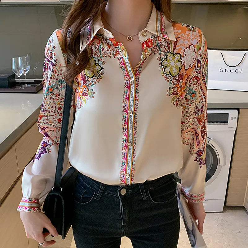 Lady Glams Spring Elegance: Fashion Flower Print Shirts for the Modern Woman