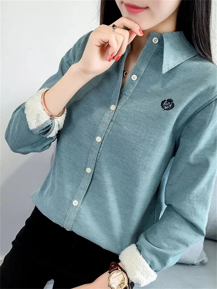 RibbonFish’s Very Thick Velvet Blouse - Casual Style for Winter Comfort