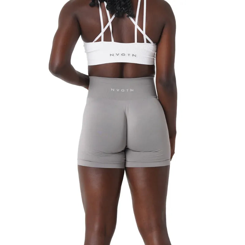 Womens gym Grey seamless shorts - SHOP Womens gym yoga shorts