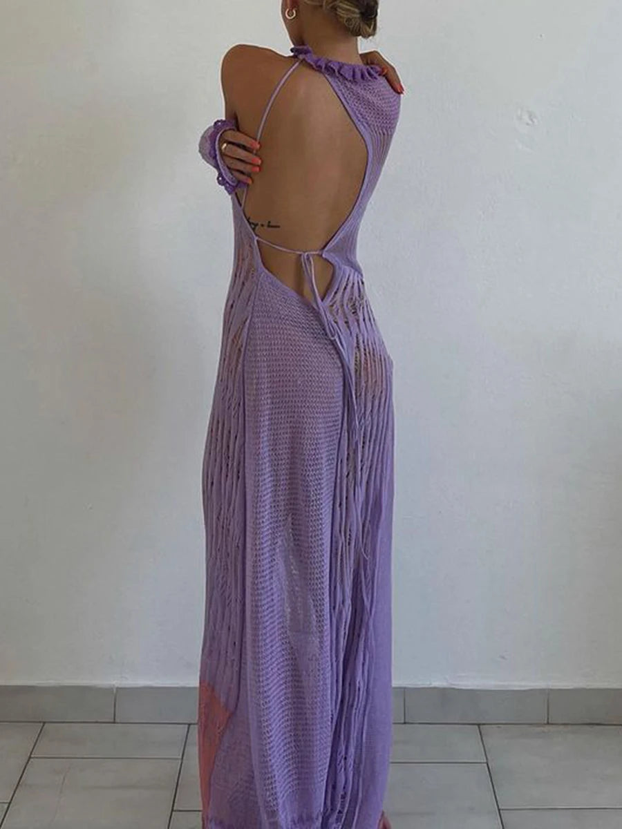 Stilvolles langes Strickkleid von Lady Glams – ein perfektes Strandkleid und Bikini-Überzug