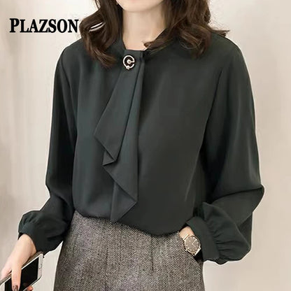 PLAZSON Solid Office Damen Chiffonbluse – Mühelose Eleganz für jeden Tag