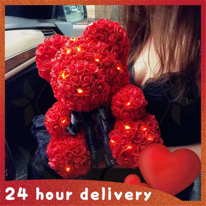 LED-Teddybär mit roter Rose – ein herzliches Geschenk zu Weihnachten und Valentinstag