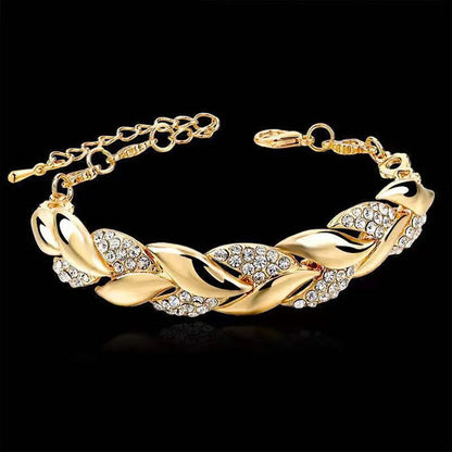 Lady Glams Luxury Love Braided Leaf Bracelet - Aesthetic Crystal Wedding Jewelry for Women