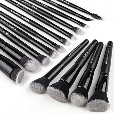 ZOREYA 15 Pcs Luxury Black Makeup Brushes Set - Elevate Your Beauty Routine with Professional Precision