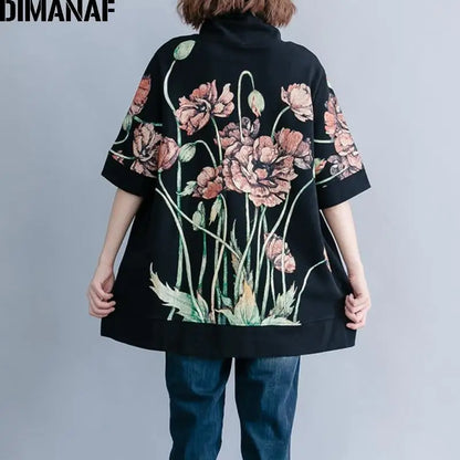 DIMANAF Rollkragenpullover mit Blumendruck in Übergröße für Damen