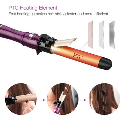 CkeyiN 28mm Hair Curler Tourmaline Ceramic Fast Heating Curling Iron LCD Display Rotating Roller Auto Rotary Styling Tool - Buy Online at Best Prices