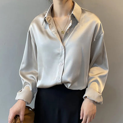 Lady Glams - Autumn Fashion Button-Up Shirt for Women: Vintage-Inspired Design with Comfortable Fit