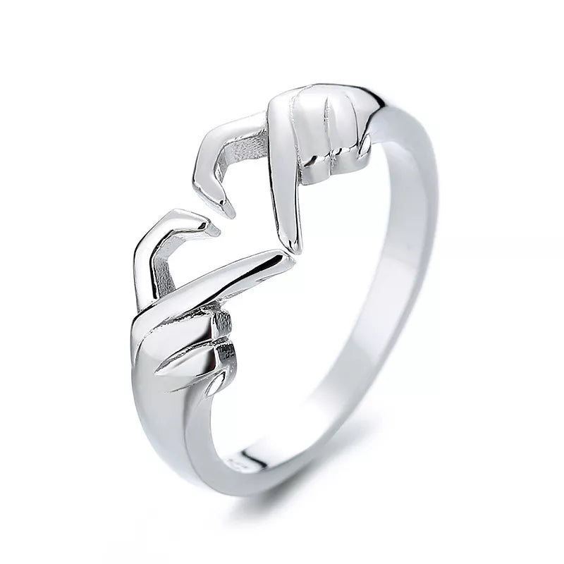 Lady Glams Romantic Love Hand Heart Shaped Ring