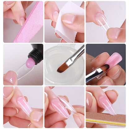 Lady Glams Mobray Poly Extension Gel Set - Nail Tip Form Crystal UV Gel Slice Brush Nail Art Tools