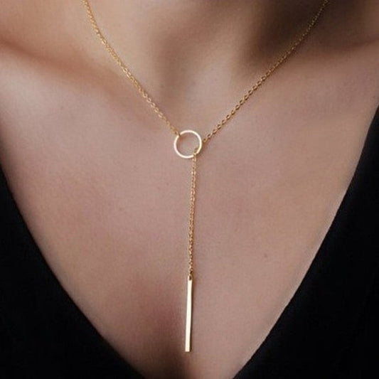 Minimalist Round Stick Pendant Necklace - Pearl Clavicle Necklace