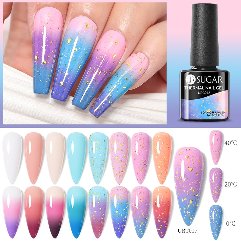 Lady Glams Color Changing Thermal Gel Nail Polish 7ml - Glass Bottle Semi Permanent Temperature Color Changing Glitter