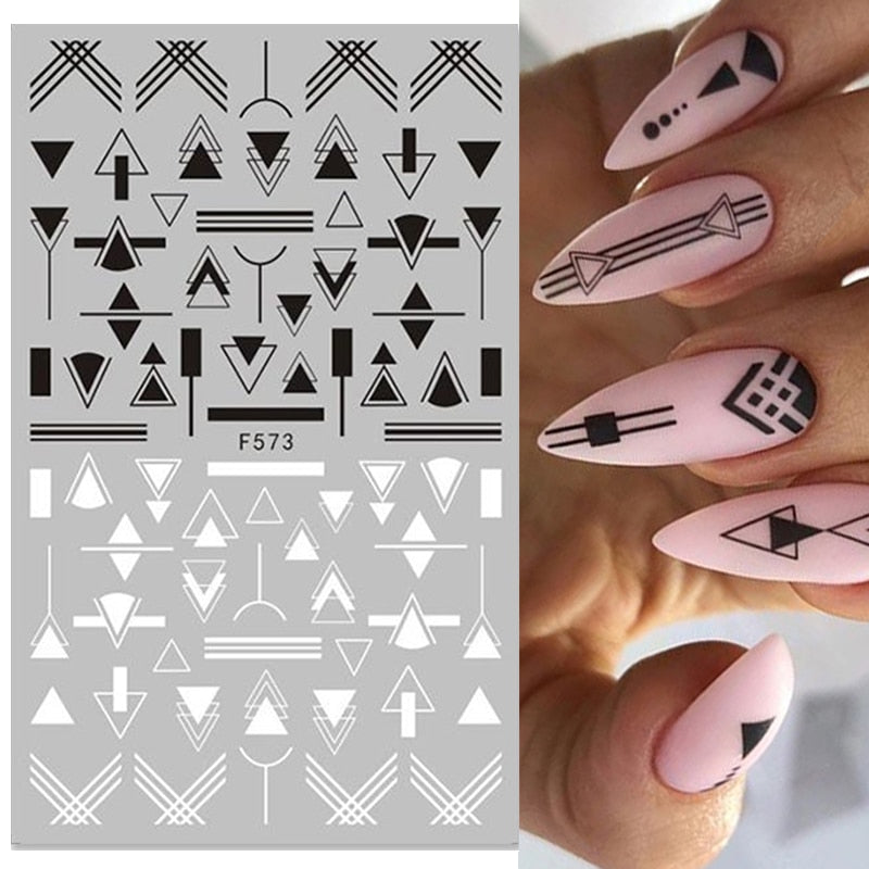 Lady Glams 3D Black and White Maple Leaf Nail Stickers Nail Art Decoration Geometric Heart English Alphabet Nail Art Decals Nail Slider