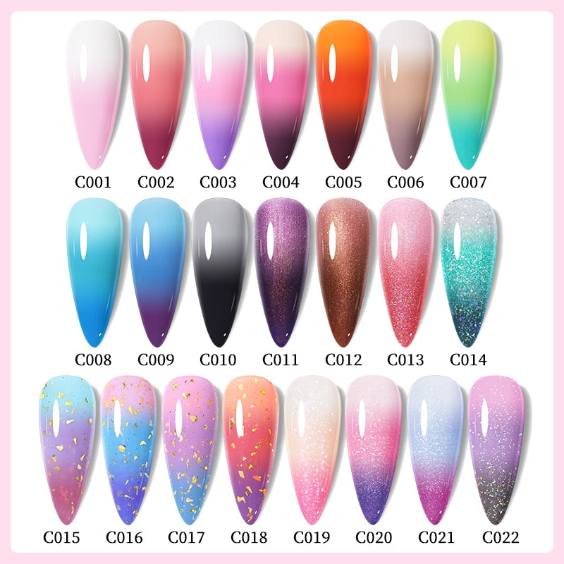 Lady Glams Color Changing Thermal Gel Nail Polish 7ml - Glass Bottle Semi Permanent Temperature Color Changing Glitter