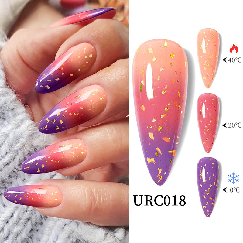 Lady Glams Color Changing Thermal Gel Nail Polish 7ml - Glass Bottle Semi Permanent Temperature Color Changing Glitter