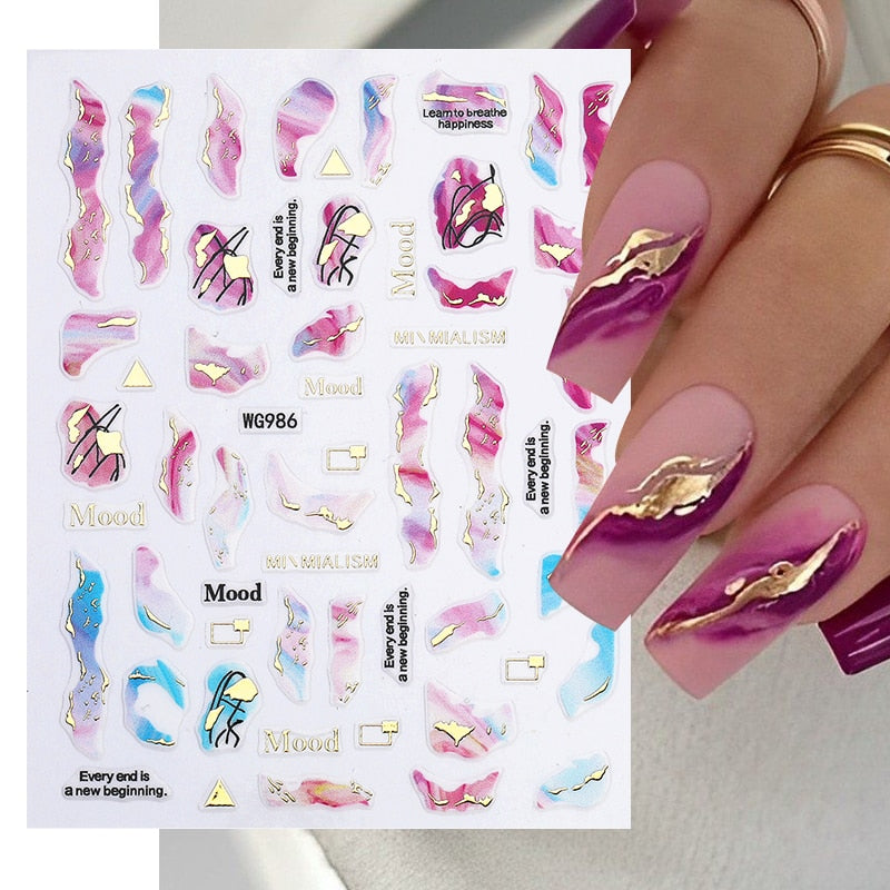 Lady Glams  New Color Bronzing Marble Nail Stickers -  Nail Art Delight