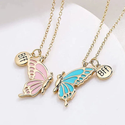 Lady glams 2PCS Best Friend Butterfly Necklaces - Trendy Pendant Necklaces for Dynamic Duos and Long-Distance Connections